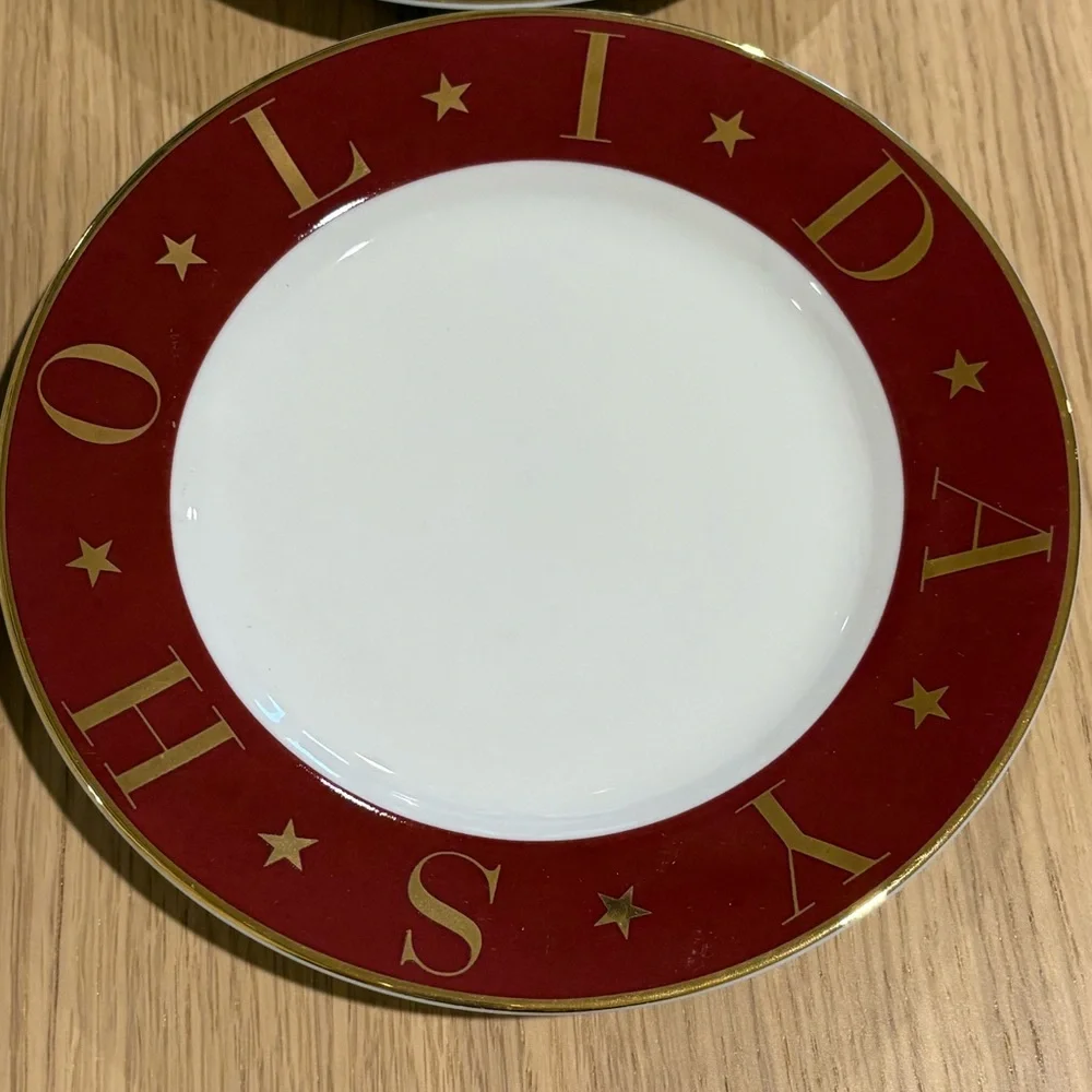 Pottery Barn Holidays Burgundy Gold Rim 7 1/2